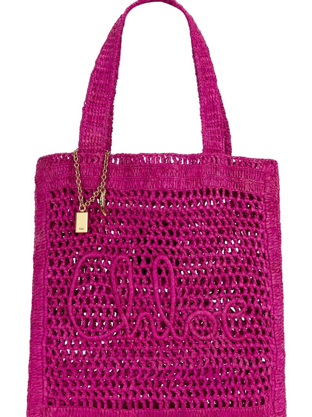 Chloe Fuchsia Crochet Tote with Gold Charm